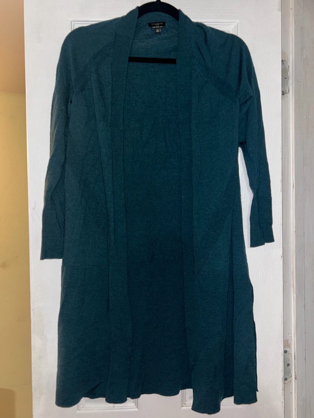 Talbots Teal Long Open-Front Cardigan - Small Petite - Pure Merino Wool